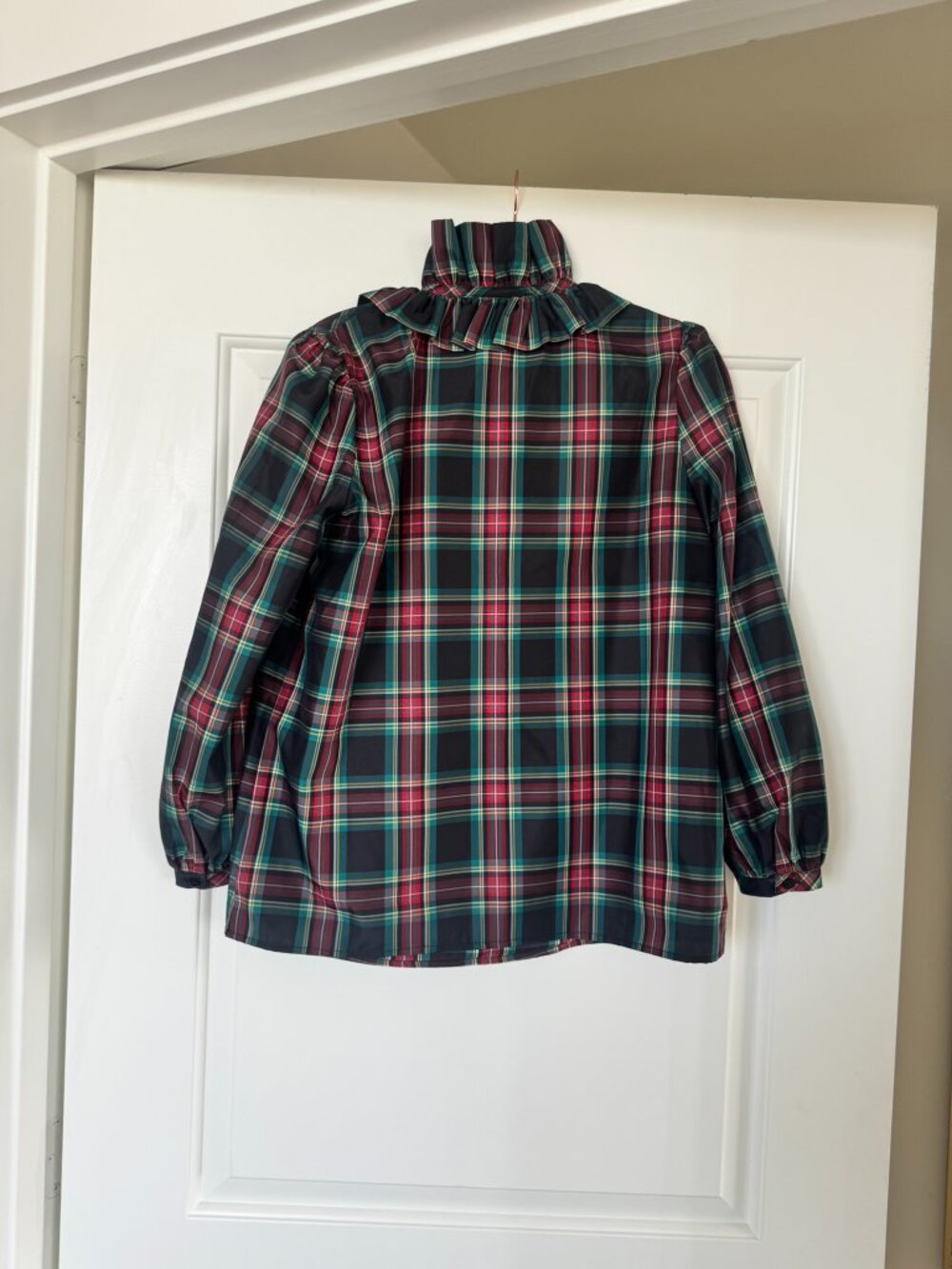 Tuckernuck Green Red Tartan Plaid Ruffle Collar Bouvier Blouse - Picture 4 of 5